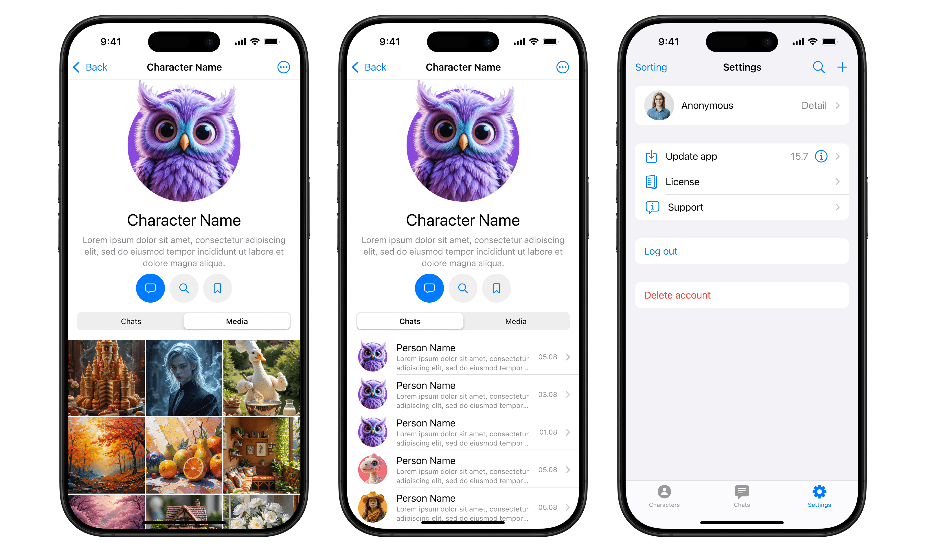 [fig 6] Charecter page and user profile